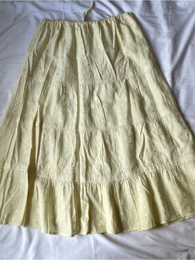 Light Yellow Tiered Eyelet Maxi Skirt - Women